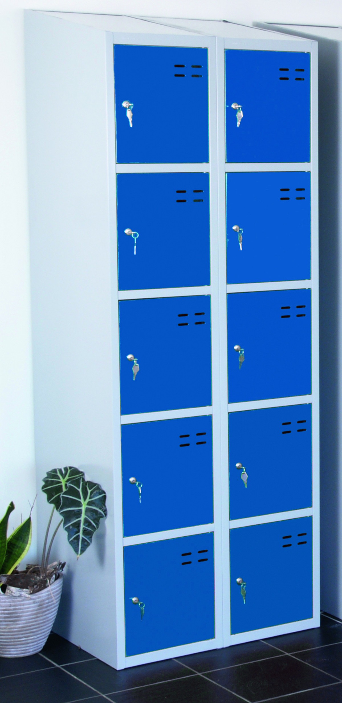 Blå/grå förvaringsskåp med 10-fack