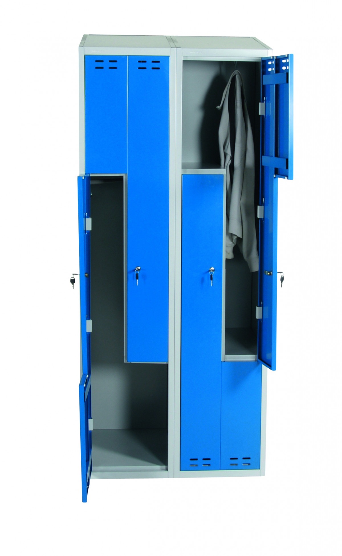 Klädskåp Z-modell, Blå/grå - 4 dörrar